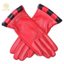 Weibliche Mode rot Schaffell / Lamm Hand Leder Handschuhe